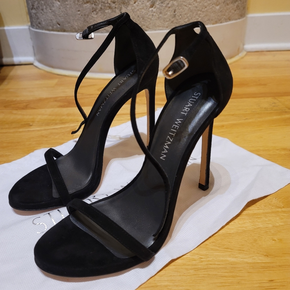 Stuart Weitzman Nudist Black Suede Sandals Size 8